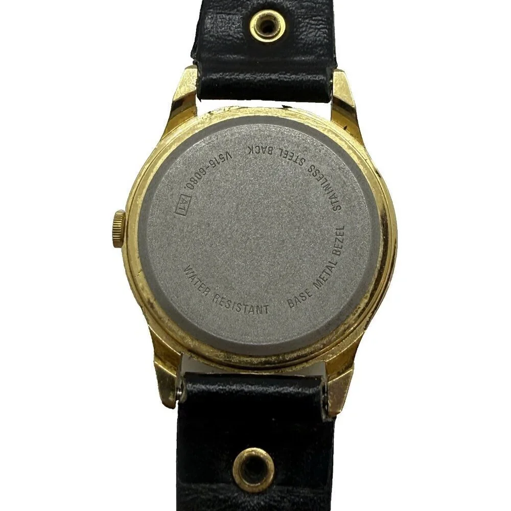 Vtg Lorus Disney World Minnie Mouse Quartz Watch V515-6080 Rotating Hands Black
